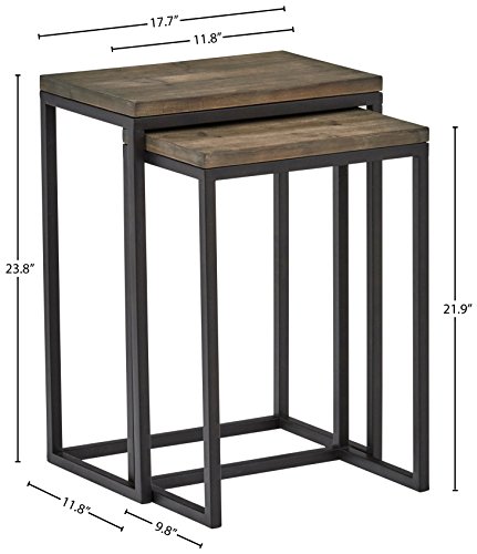 Amazon Brand – Stone & Beam Weston Wood & Metal Nesting Tables, Set of 2, Brown