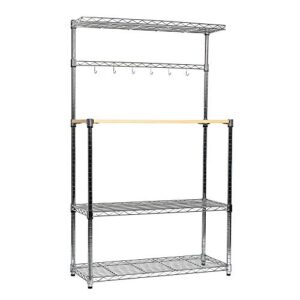 Dporticus 4 Tier Adjustable Kitchen Cart Baker Rack Storage Rack Microwave Oven with Spice Rack Organizer Cutting Board and Hooks