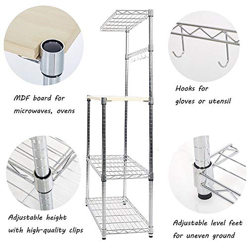Dporticus 4 Tier Adjustable Kitchen Cart Baker Rack Storage Rack Microwave Oven with Spice Rack Organizer Cutting Board and Hooks