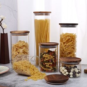 Clear Glass Canisters Jars Containers Set for Food Storage with Airtight Wood Lids,Kitchen Canister,Tea Coffee Canister Sugar Loose Leaf Tea Container Cookies Jar,BPA Free,39 Fluid-oz