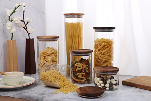 Clear Glass Canisters Jars Containers Set for Food Storage with Airtight Wood Lids,Kitchen Canister,Tea Coffee Canister Sugar Loose Leaf Tea Container Cookies Jar,BPA Free,39 Fluid-oz