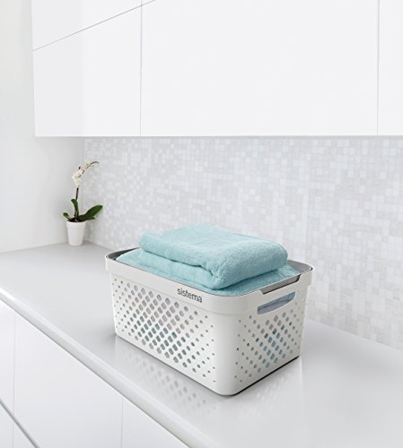 Sistema Stack 'n' Nest Basket-18.5 Litre, White/Grey, 40.8 x 28.8 x 18.9 cm