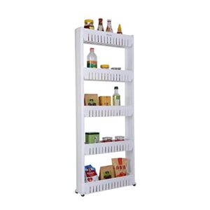 home-man laundry room organizer, mobile shelving unit organizer with 5 large storage baskets, gap storage slim slide out pantry storage rack for narrow spaces