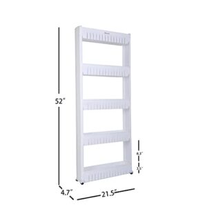 Home-Man Laundry Room Organizer, Mobile Shelving Unit Organizer with 5 Large Storage Baskets, Gap Storage Slim Slide Out Pantry Storage Rack for Narrow Spaces
