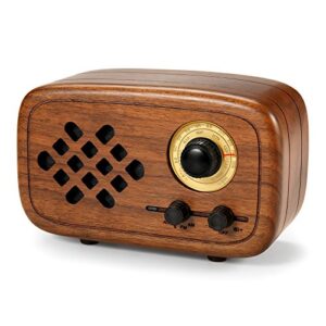 rerii bluetooth speaker, handmade walnut wood retro small bluetooth radio fm am, portable wireless speakers for home and office