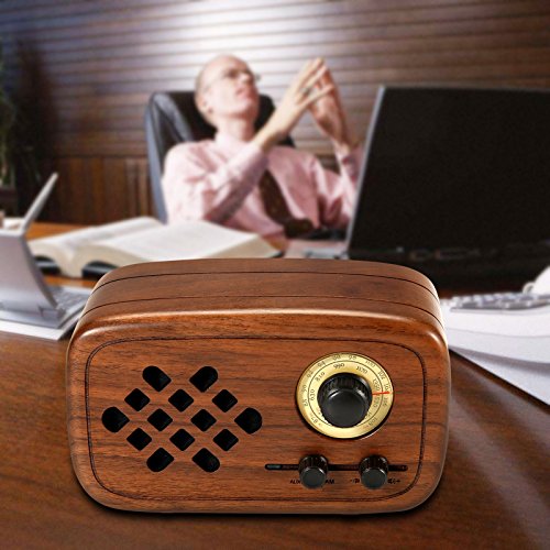 Rerii Bluetooth Speaker, Handmade Walnut Wood Retro Small Bluetooth Radio FM AM, Portable Wireless Speakers for Home and Office