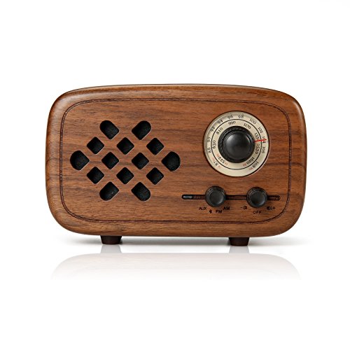 Rerii Bluetooth Speaker, Handmade Walnut Wood Retro Small Bluetooth Radio FM AM, Portable Wireless Speakers for Home and Office