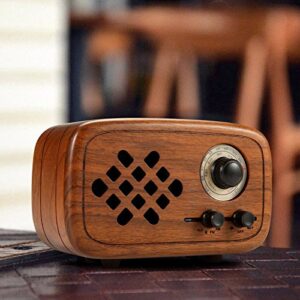 Rerii Bluetooth Speaker, Handmade Walnut Wood Retro Small Bluetooth Radio FM AM, Portable Wireless Speakers for Home and Office