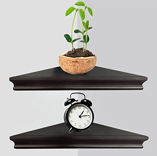 Greenco Set of 2 Corner Floating Shelves with Concealed Hardware- Espresso Finish