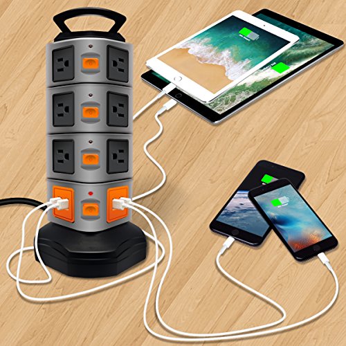 Power Strip Tower, Lovin Product Surge Protector Electric Charging Station, 14 Outlet Plugs with 4 USB Slot 6 feet Cord Wire Extension Universal Charging Station (Large)