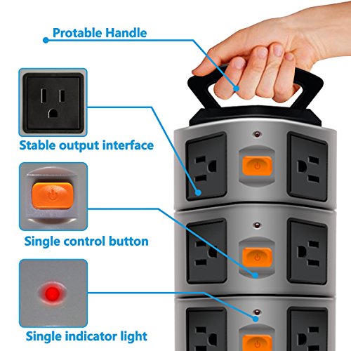 Power Strip Tower, Lovin Product Surge Protector Electric Charging Station, 14 Outlet Plugs with 4 USB Slot 6 feet Cord Wire Extension Universal Charging Station (Large)