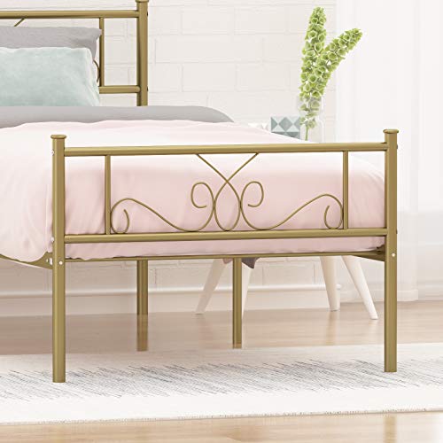 SimLife Twin Bed Frame with Headboard and Footboard Metal Platform Bed Frame Under Bed Storage Mattress Foundation No Box Spring Need Gold