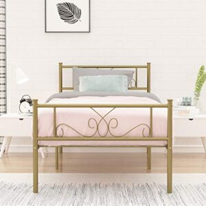 simlife twin bed frame with headboard and footboard metal platform bed frame under bed storage mattress foundation no box spring need gold