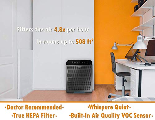 Whirlpool WPPRO2000M Whispure True Hepa Air Purifier, Activated Carbon, 508 Sq ft, Smart Auto Mode, Ideal For Allergies, Odors, Pet Dander, Mold, Smoke, Wildfire, Germs - Silver