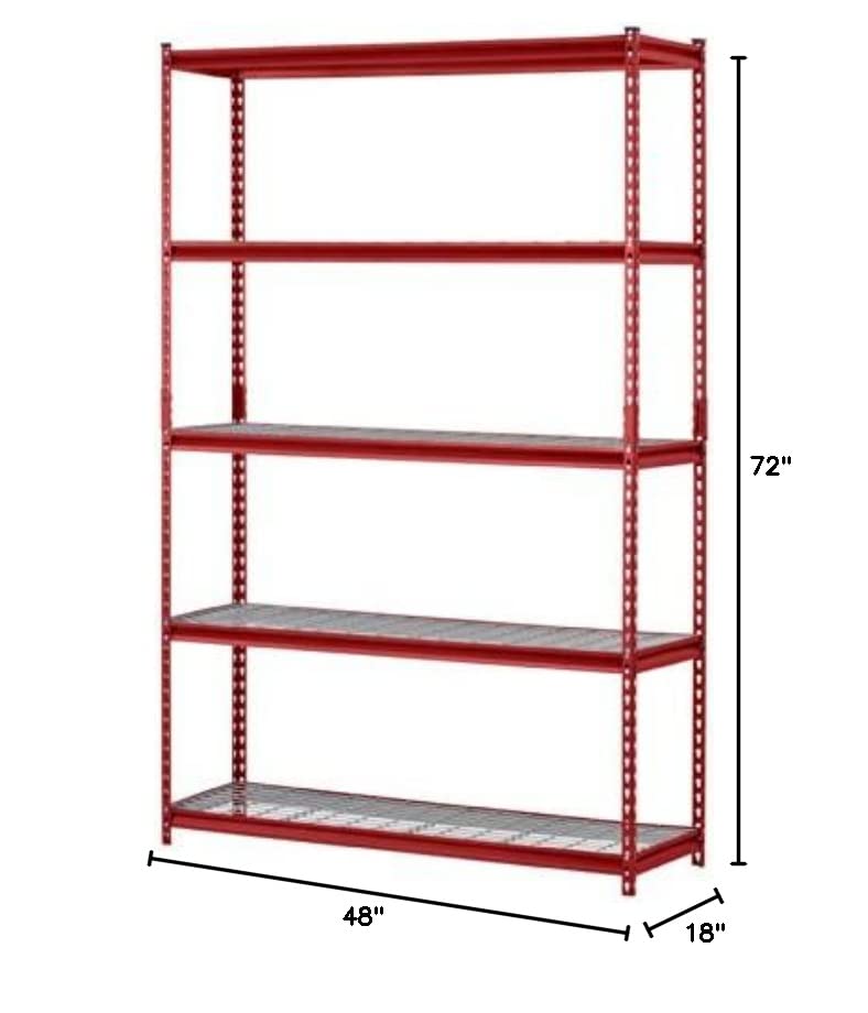 Muscle Rack UR602472WD5-R 5-Shelf Steel Shelving Unit, 60" Width x 72" Height x 24" Length, Red