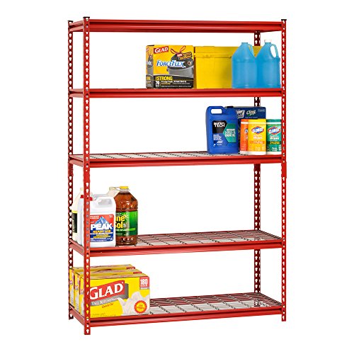 Muscle Rack UR602472WD5-R 5-Shelf Steel Shelving Unit, 60" Width x 72" Height x 24" Length, Red