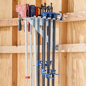 rockler hd pipe clamp rack – rack helps to store heavy duty clamps – 12 gauge galvanized steel pipe clamps – store full rack of clamps up to 60” long - garage workshop organizers & storage