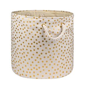 dii polyester storage bin, gold metallic collection collapsible with handles, medium round, natural off-white