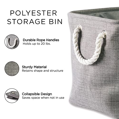 DII Polyester Storage Bin, Gold Metallic Collection Collapsible with Handles, Medium Round, Natural Off-White