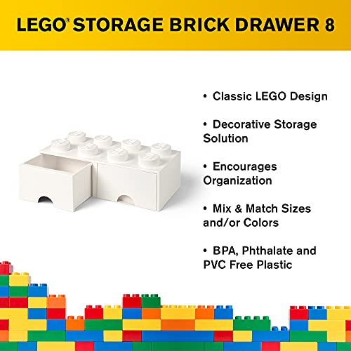 Room Copenhagen LEGO Brick Drawer, 8 Knobs, 2 Drawers, Stackable Storage Box, White