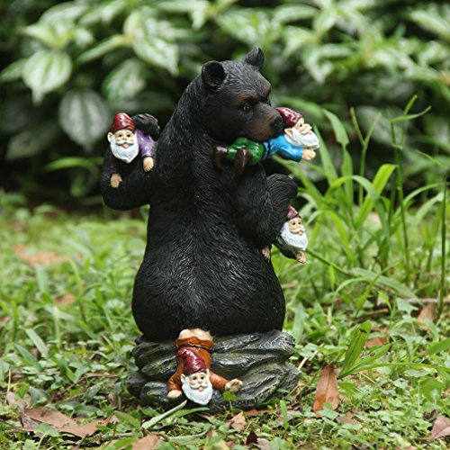 CCOQUS Garden Gnome Massacre - 10" Bear Eating Gnomes Outdoor Statues, Funny Garden Decor Lawn Patio Art Sculpture