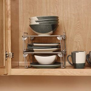 YBM HOME Stackable Shelf Storage Rack for Kitchen, Bathroom, and Office, Silver Mesh Wire Stainless Steel Organizer with Interlocking Legs, Foldable Design to Put Away (Small)