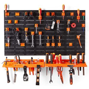 vonhaus 50 piece wall mounted plastic pegboard and shelf tool organizer - diy garage storage wall mount system with rack and 50 assorted hook accessories - tool, parts and craft organizer