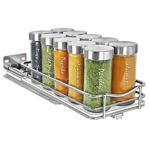 lynk professional® pull out spice rack organizer for cabinet - lifetime limited warranty - slide out rack - 4-1/4 inch wide sliding spice organizer shelf - chrome