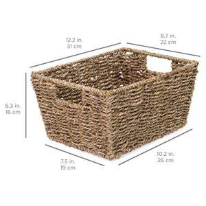 Best Choice Products Rustic Set Of 4 Multipurpose Stackable Seagrass Storage Basket, Handwoven Laundry Organizer Totes for Bedroom and Living Room, Shelves, Pantry w/Insert Handles - Natural