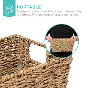 Best Choice Products Rustic Set Of 4 Multipurpose Stackable Seagrass Storage Basket, Handwoven Laundry Organizer Totes for Bedroom and Living Room, Shelves, Pantry w/Insert Handles - Natural