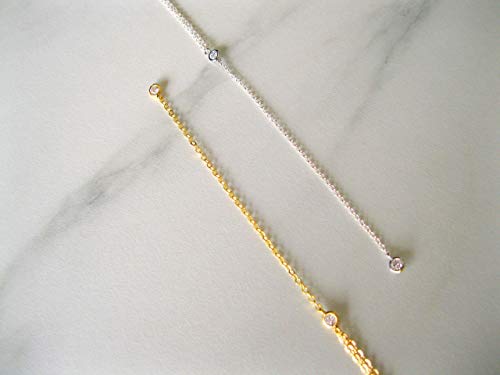 Dainty Drop Gold and Sterling Silver Adjustable Lariat Necklace for Women with Diamond, Simple Y Necklace Choker (Gold, Double CZ Lariat)