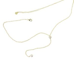 Dainty Drop Gold and Sterling Silver Adjustable Lariat Necklace for Women with Diamond, Simple Y Necklace Choker (Gold, Double CZ Lariat)