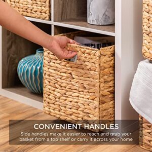 Best Choice Products 12x12in Hyacinth Baskets, Rustic Set Of 5 Multipurpose Collapsible Storage Organizer, Handwoven Laundry Totes for Bedroom, Living Room, Bathroom, Shelves w/Inserts - Natural