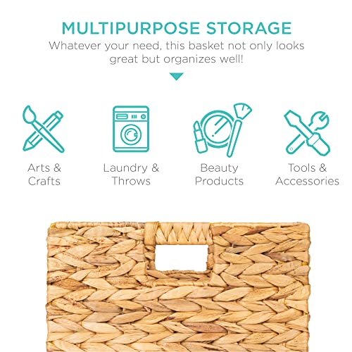 Best Choice Products 12x12in Hyacinth Baskets, Rustic Set Of 5 Multipurpose Collapsible Storage Organizer, Handwoven Laundry Totes for Bedroom, Living Room, Bathroom, Shelves w/Inserts - Natural