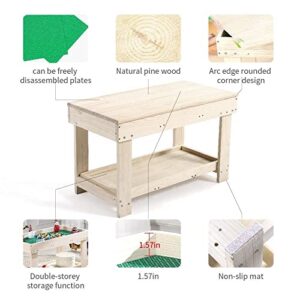 YouHi Kids Activity Table with Board and Storage for Bricks Activity Play Table (Wood Color)