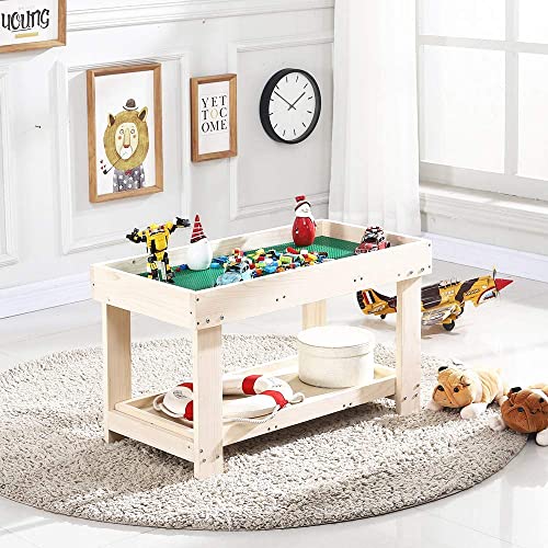 YouHi Kids Activity Table with Board and Storage for Bricks Activity Play Table (Wood Color)