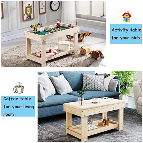 YouHi Kids Activity Table with Board and Storage for Bricks Activity Play Table (Wood Color)