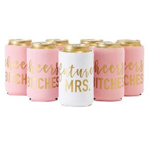 12 oz insulated beer can cooler sleeves for bachelorette party favors, cheers bitches, future mrs (12 pack)