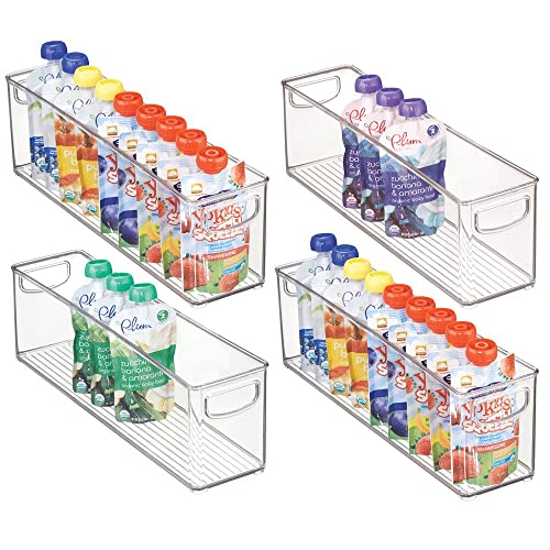 mDesign Plastic Long Stackable Storage Organizer Container, Organization Bin w/Handles for Kitchen, Pantry, Fridge, Freezer, Cabinet, Perfect to Hold Breast Milk - Ligne Collection - 4 Pack, Clear