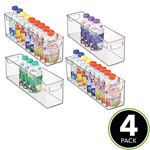 mDesign Plastic Long Stackable Storage Organizer Container, Organization Bin w/Handles for Kitchen, Pantry, Fridge, Freezer, Cabinet, Perfect to Hold Breast Milk - Ligne Collection - 4 Pack, Clear