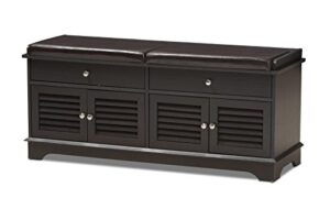 baxton studio laertes modern and contemporary dark brown wood 2-drawer shoe storage bench