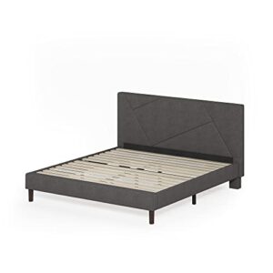 zinus judy upholstered platform bed frame / mattress foundation / wood slat support / no box spring needed / easy assembly, king