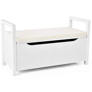 giantex shoe storage bench with cushion, entryway storage benches, end of bed bench for bedroom, wood shoe bench with seat, 34" l×15" w×19" h, white