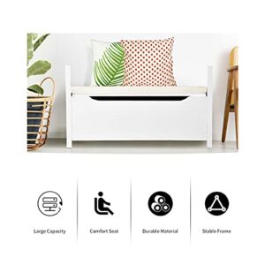 Giantex Shoe Storage Bench with Cushion, Entryway Storage Benches, End of Bed Bench for Bedroom, Wood Shoe Bench with Seat, 34" L×15" W×19" H, White