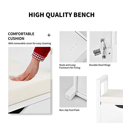 Giantex Shoe Storage Bench with Cushion, Entryway Storage Benches, End of Bed Bench for Bedroom, Wood Shoe Bench with Seat, 34" L×15" W×19" H, White