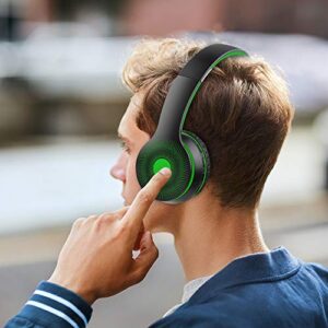LOBKIN Bluetooth Foldable Headband Microphone &Audio Cable,Hi-Fi Stereo Wireless Headset,Noice Cancelling Soft Earmuffs,TF Card MP3,FM Radios Headphones for Online Class/iPhone/iPad/PC (Green)