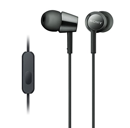 Sony MDREX155AP in-Ear Earbud Headphones/Headset with mic for Phone Call, Black (MDR-EX155AP/B)