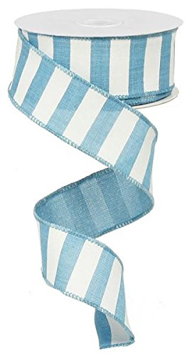 Horizontal Stripe Wired Edge Ribbon - 10 Yards (Turquoise, 1.5")