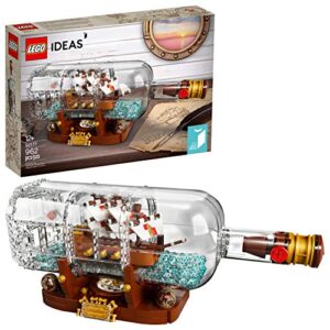 lego ideas ship in a bottle 92177 expert building kit, snap together model ship, collectible display set and toy for adults (962 pieces),multicolor