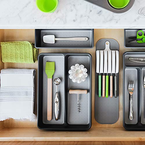madesmart Small In-Drawer Knife Mat - White | CLASSIC COLLECTION | Holds up to 5 Knives | Safe | Open Design to fit Any Size Knife | Soft-grip Slots and Non-slip Mat | BPA Free